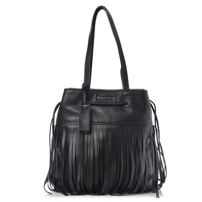 Miu Miu Nappa Fringe Trimmed Bucket Bag Black 1 of 9