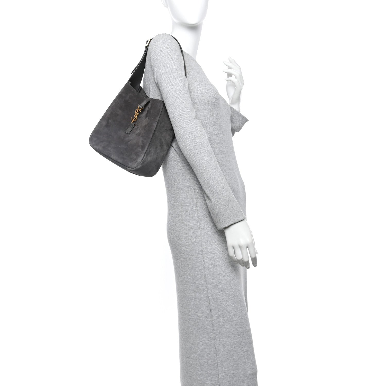 Saint Laurent Suede Small Le 5 A 7 Soft Hobo Urban Grey 2 of 13