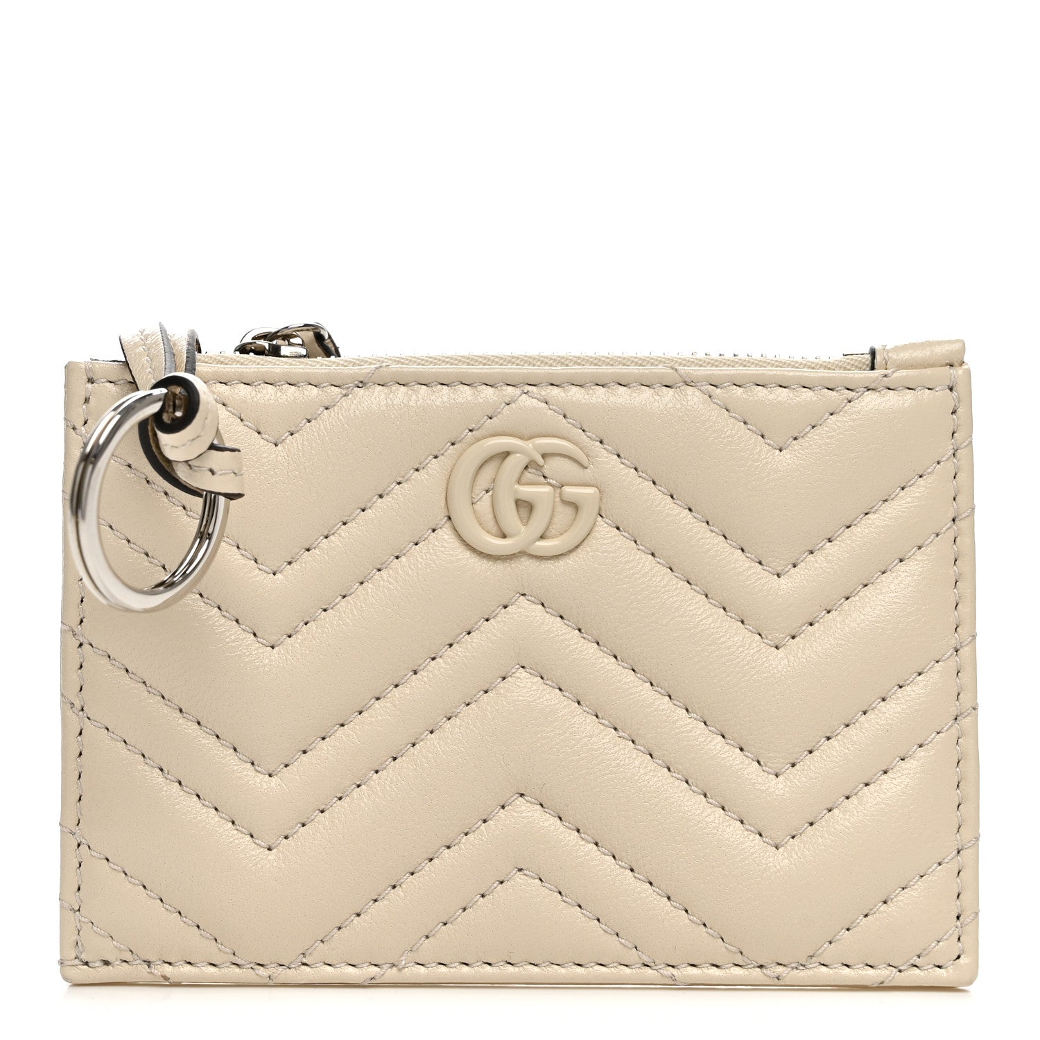 Gucci Lambskin Matelasse Monochrome GG Marmont Zip Key Pouch New Ivoire 1 of 7