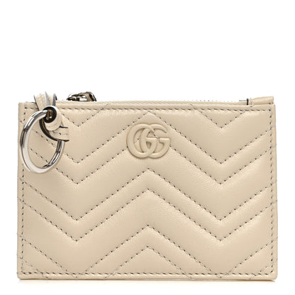 Gucci Lambskin Matelasse Monochrome GG Marmont Zip Key Pouch New Ivoire 1 of 7