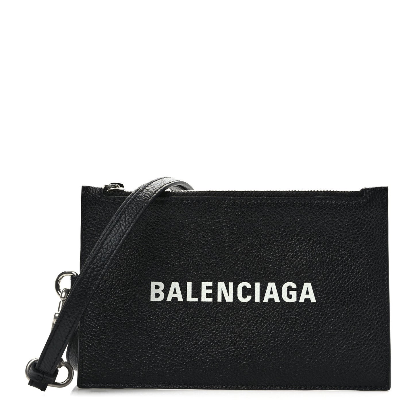 Grained Calfskin Logo Cash Passport Photo ID Zip Holder Black White