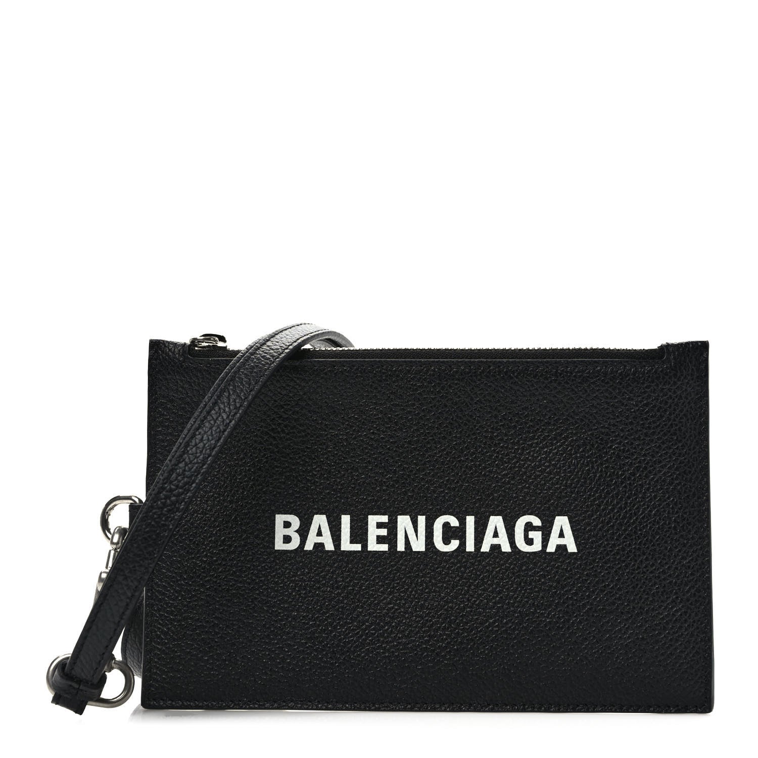 Balenciaga Grained Calfskin Logo Cash Passport Photo ID Zip Holder Black White 1 of 8