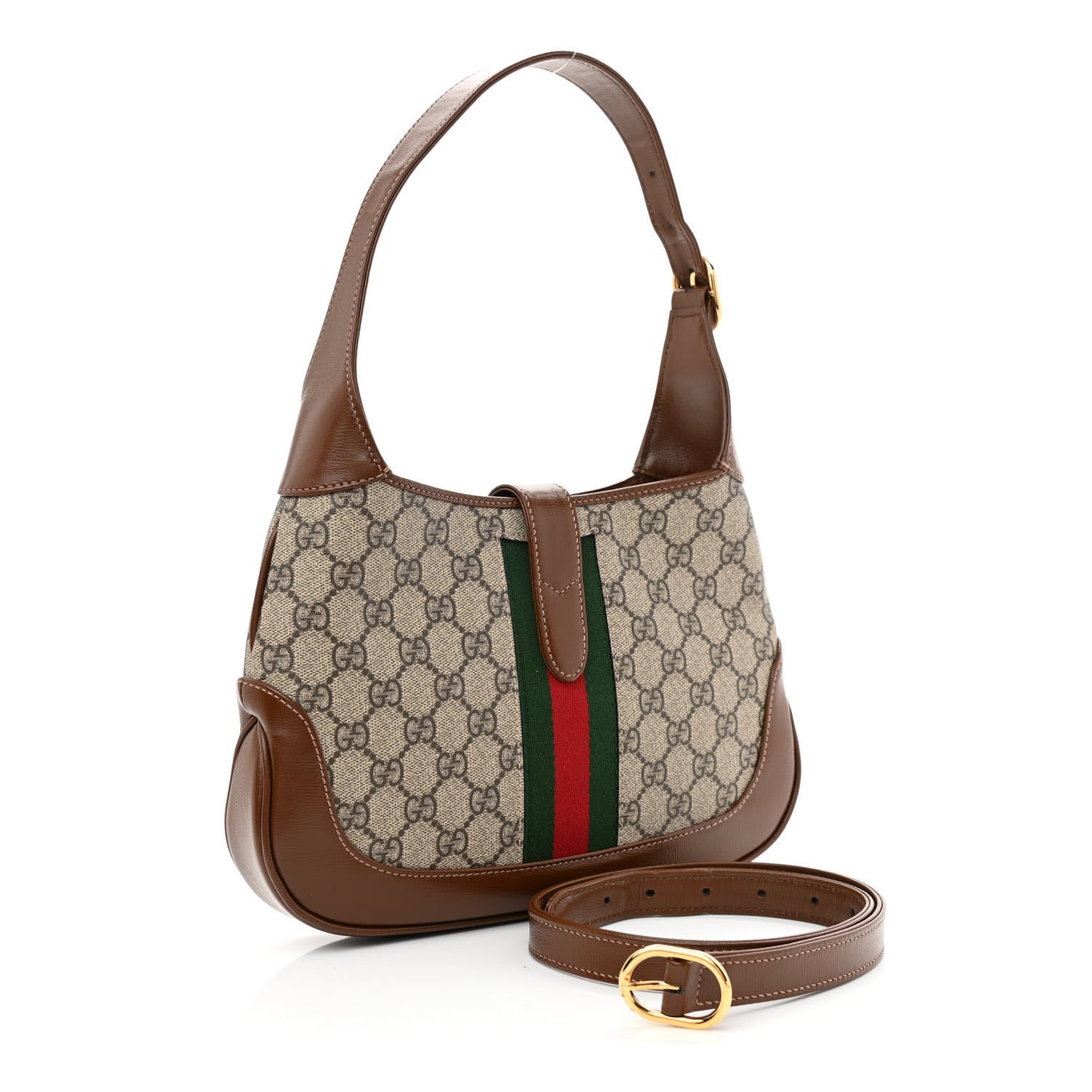 GG Supreme Monogram Azalea Calfskin Web Small Jackie 1961 Hobo Beige Ebony Brown Sugar