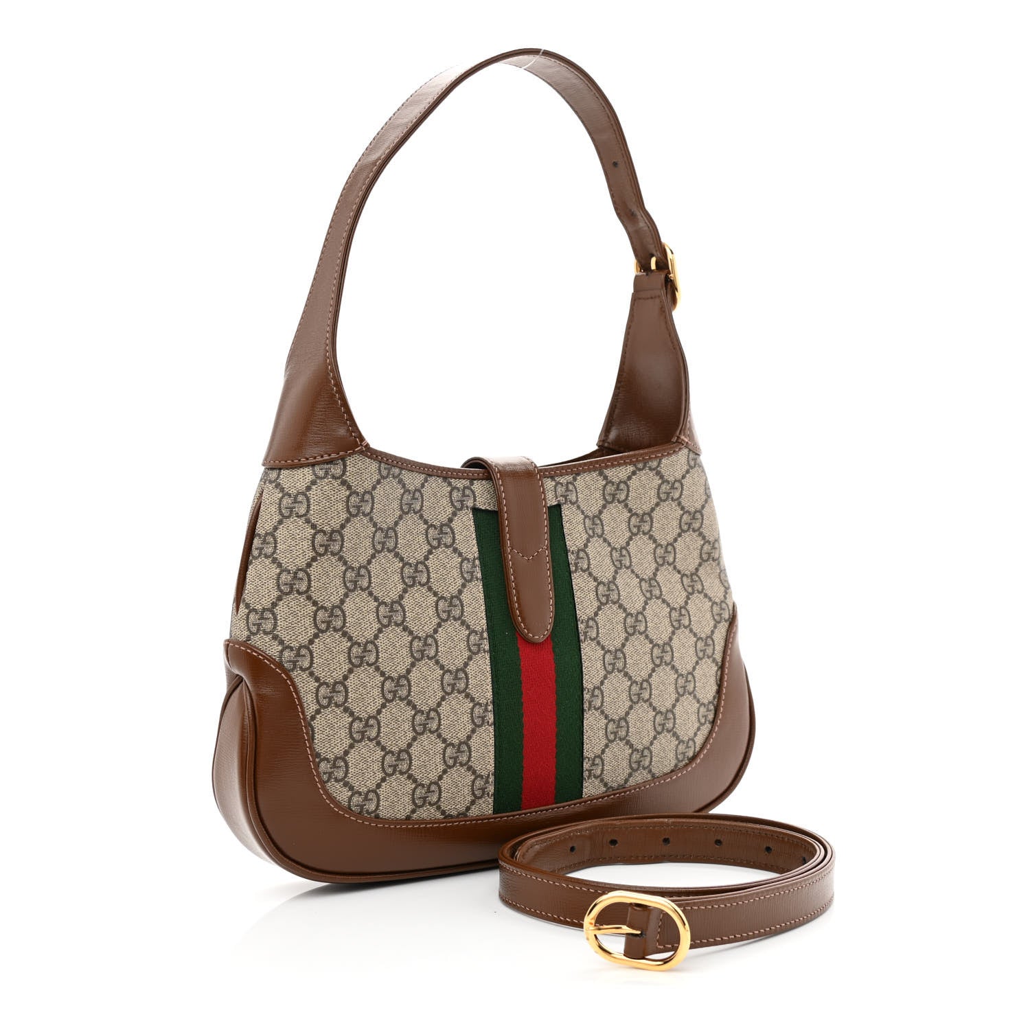 Gucci GG Supreme Monogram Azalea Calfskin Web Small Jackie 1961 Hobo Beige Ebony Brown Sugar 3 of 10