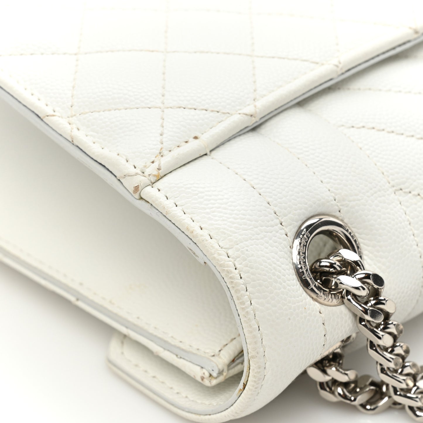 Grain De Poudre Textured Mixed Matelasse Medium Triquilt Monogram Satchel White