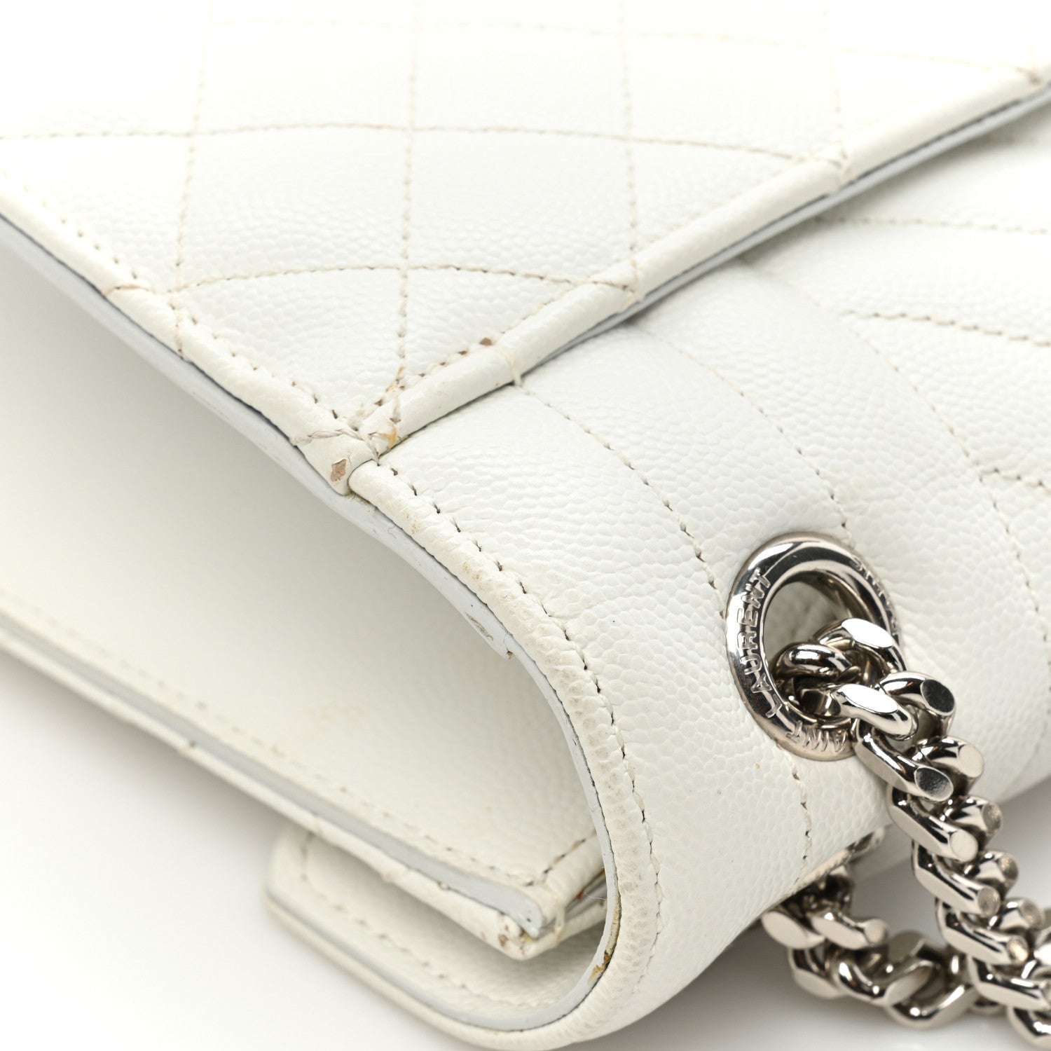 Saint Laurent Grain De Poudre Textured Mixed Matelasse Medium Triquilt Monogram Satchel White 16 of 20