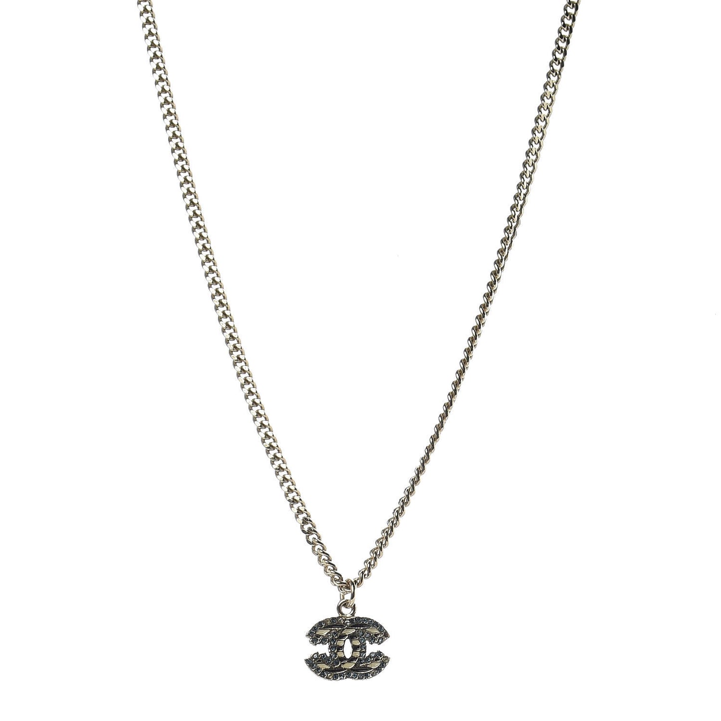 Crystal Enamel Striped CC Necklace Blue Gold