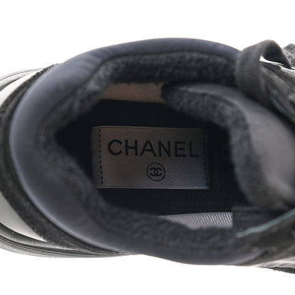 Chanel Fabric Calfskin Suede CC Sneakers 38 Black 7 of 9