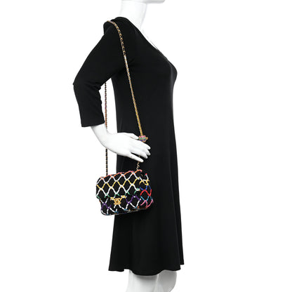 Chanel Tweed Diamond Threaded Mini Square Pearl Crush Flap Black Multicolor 2 of 10