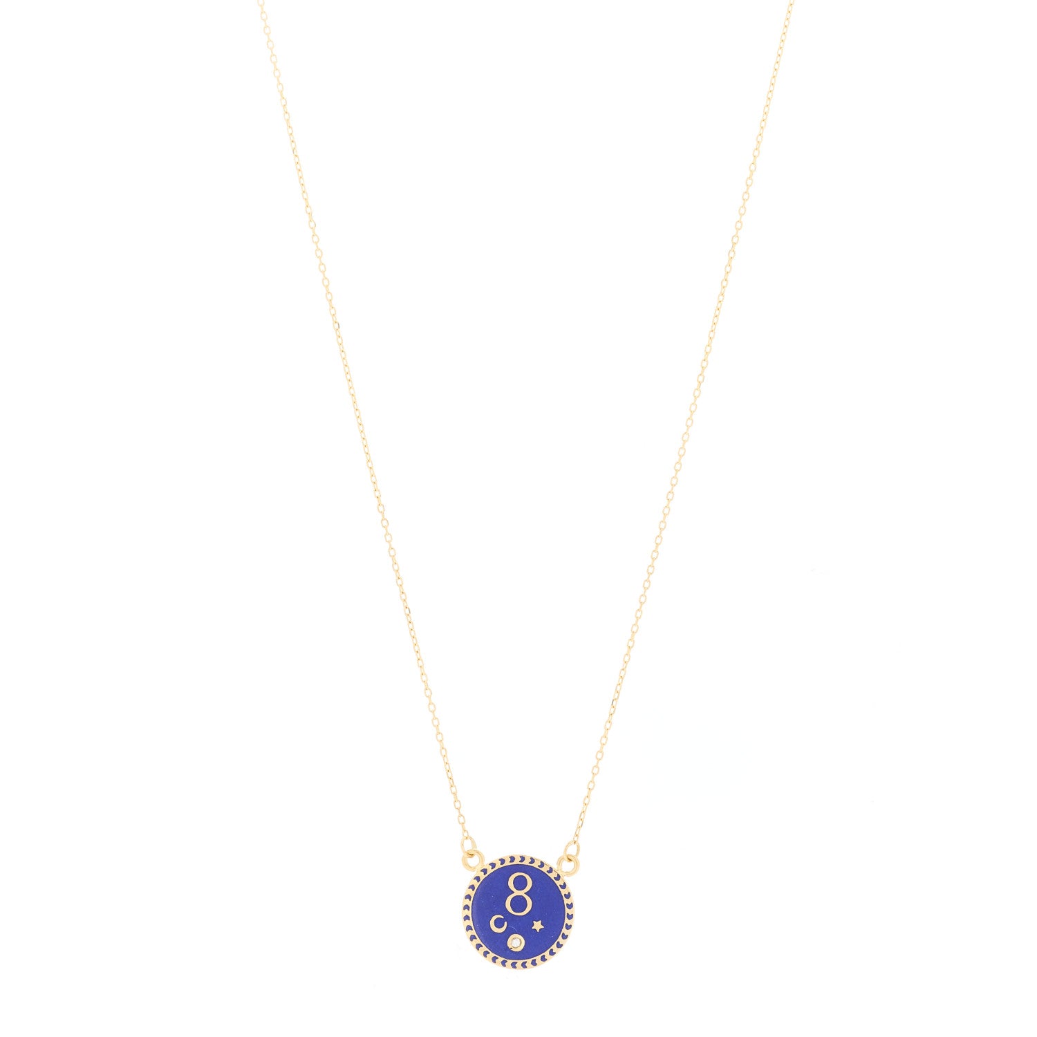 Foundrae 18K Yellow Gold Diamond Enamel Petite Champleve Karma Stationary Necklace Blue 1 of 4