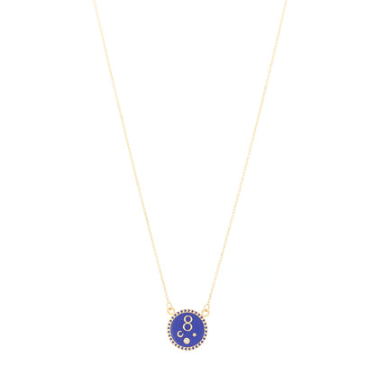 Foundrae 18K Yellow Gold Diamond Enamel Petite Champleve Karma Stationary Necklace Blue 1 of 4