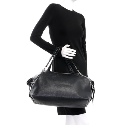 Gucci Pebbled Calfskin Large Bamboo Bar Tassel Shoulder Bag Black 2 of 14