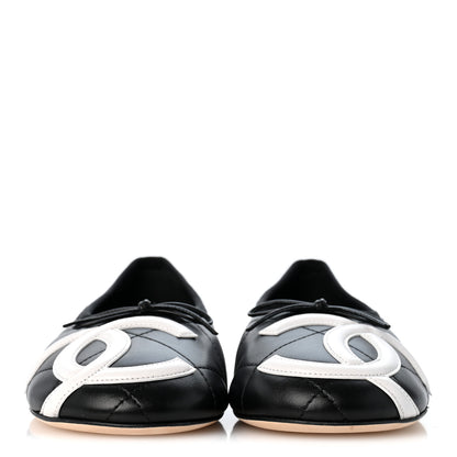 Chanel Lambskin Quilted CC Cambon Ballet Flats 39 Black White 3 of 10