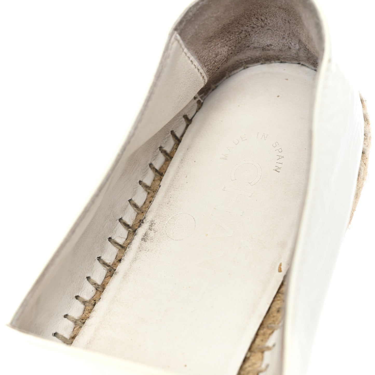 Patent Calfskin Crystal CC Espadrilles 37 White Black