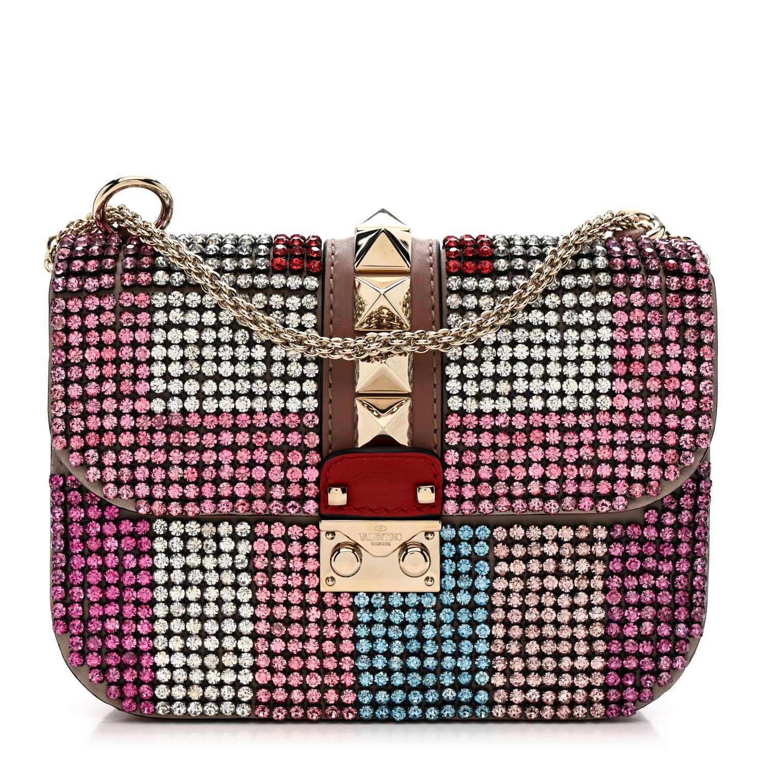 Valentino Garavani Vitello Crystal Embellished Small Glam Lock Rockstud Flap Multicolor 1 of 11
