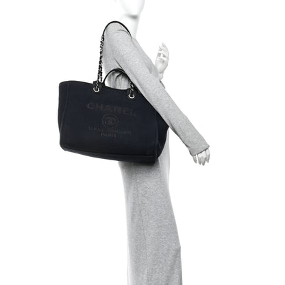 Chanel Mixed Fibers Calfskin Medium Deauville Tote Navy Blue 2 of 13