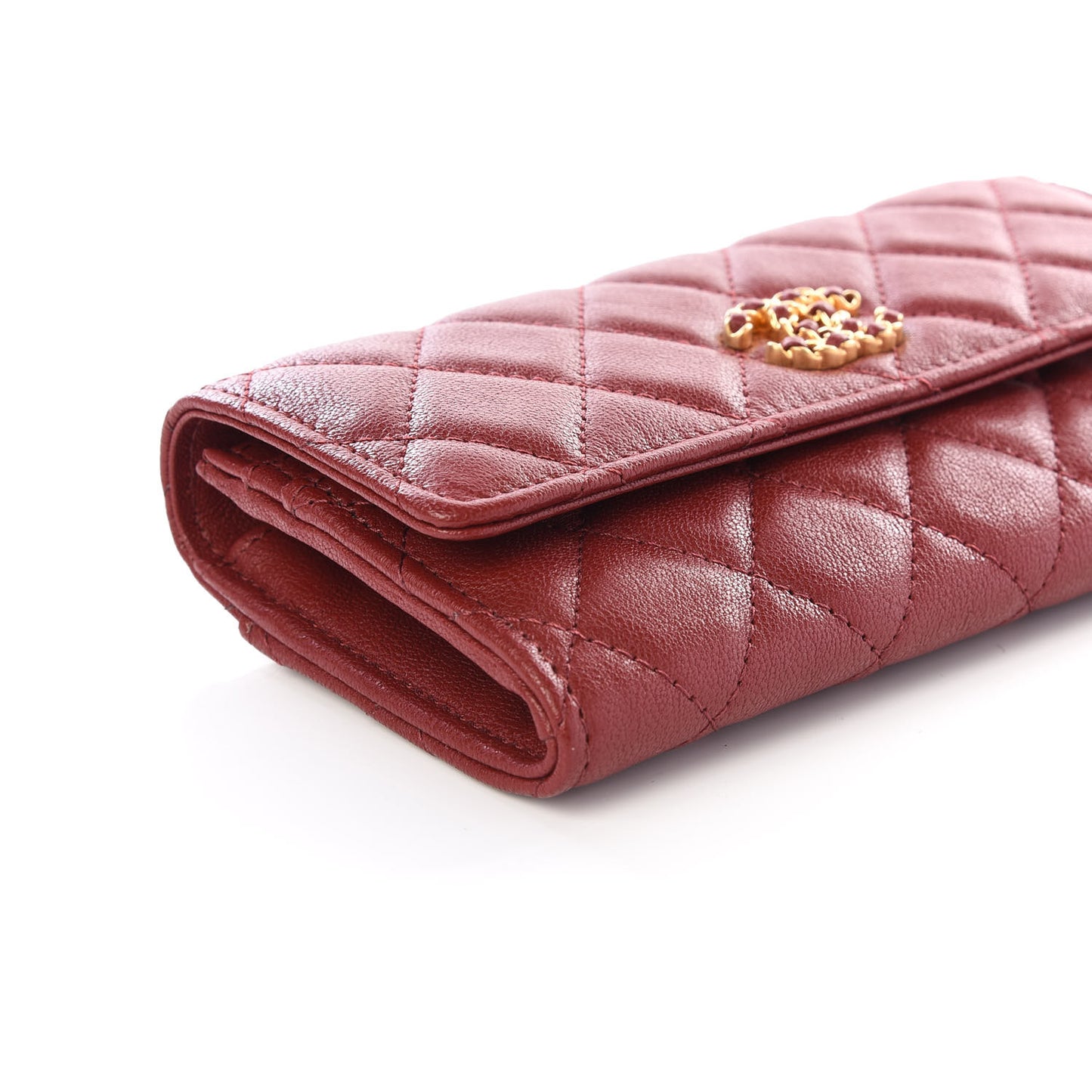 Lambskin Quilted Medium 19 Flap Wallet Burgundy