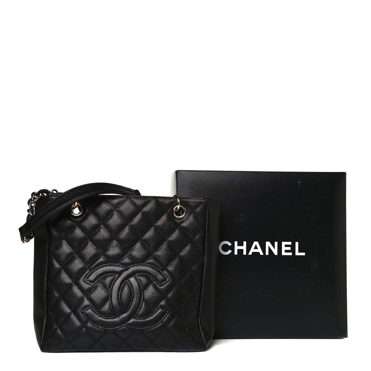 Caviar Quilted Petit Shopping Tote PST Black