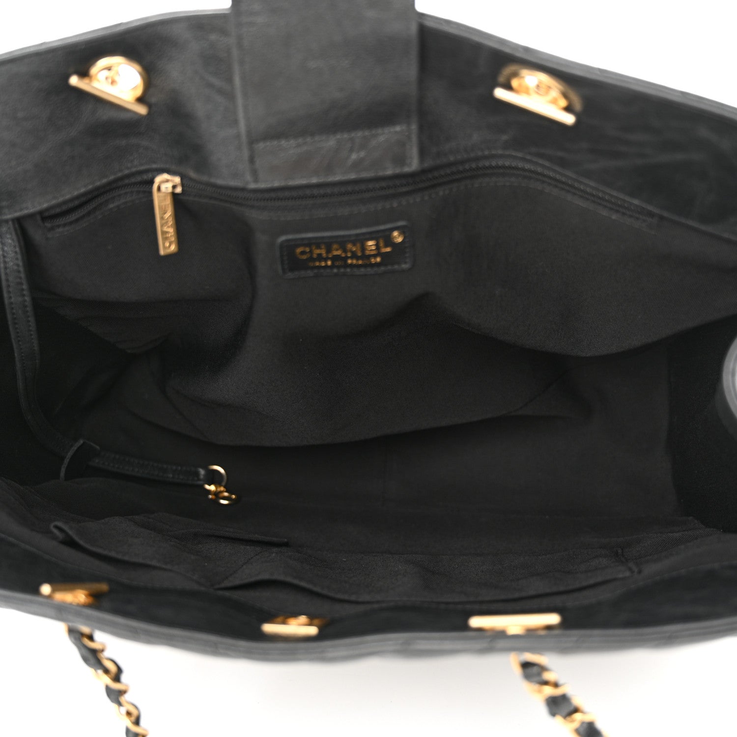 Chanel Iridescent Calfskin Chevron Quilted Shopping Tote Black 5 of 11