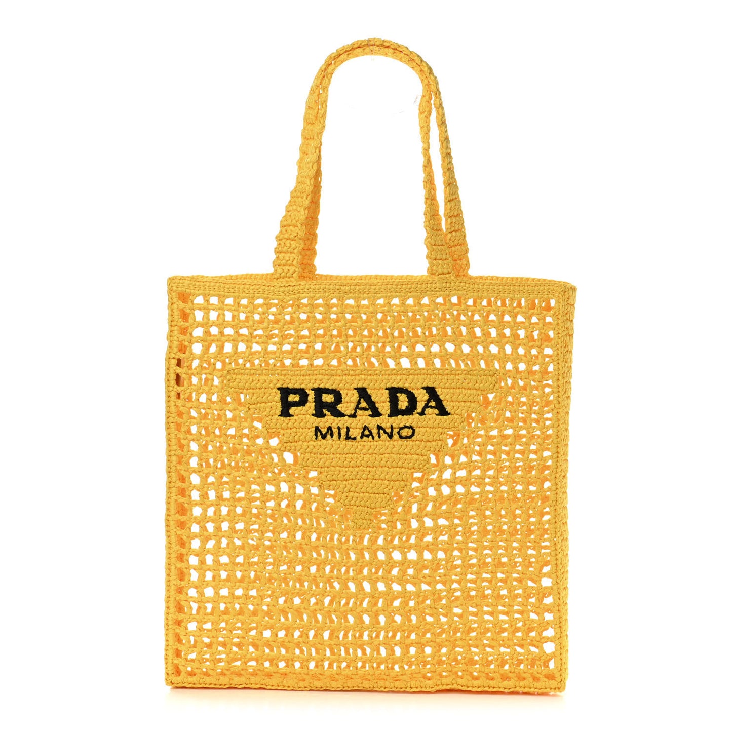 Yarn Raffia Effect Crochet Logo Embroidered Tote Bag Giallo