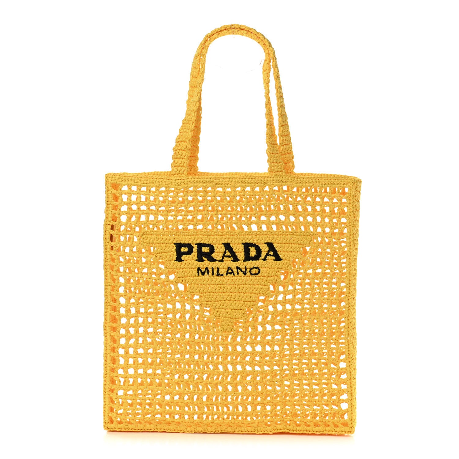 Prada Yarn Raffia Effect Crochet Logo Embroidered Tote Bag Giallo 1 of 9