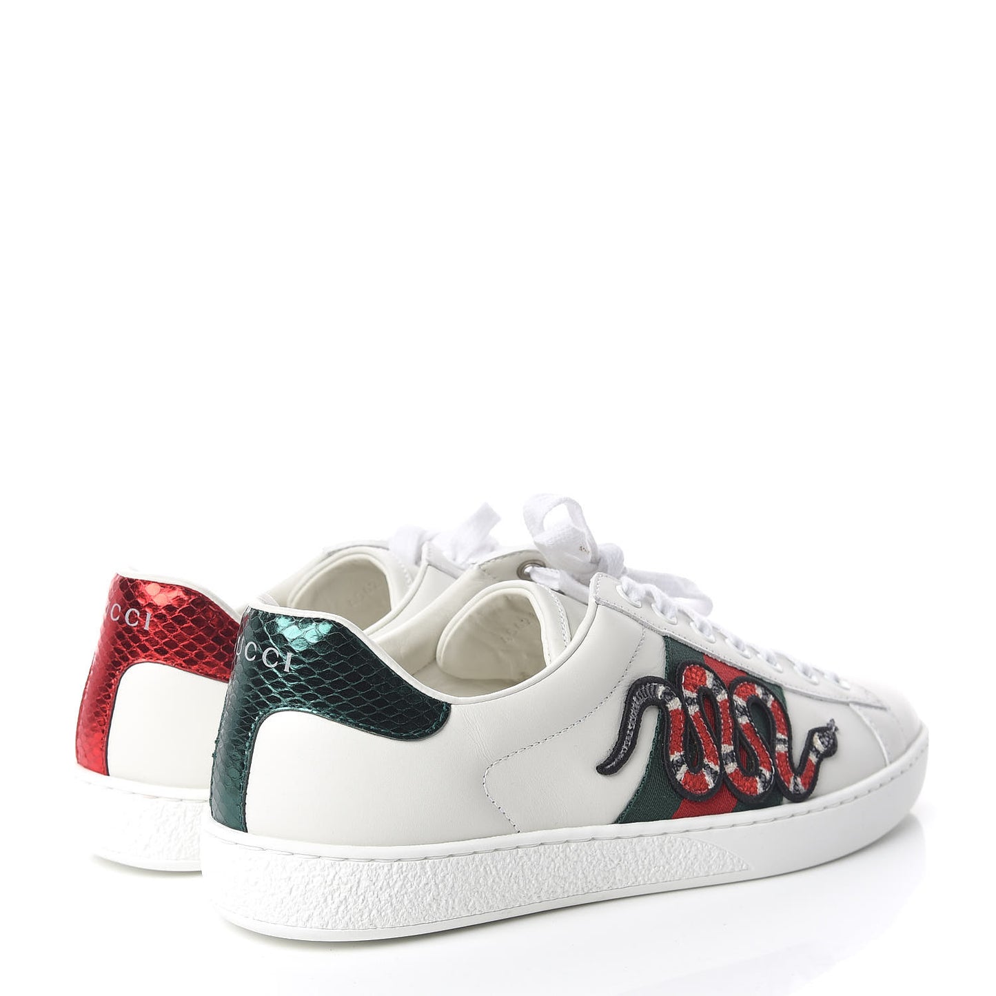 Calfskin Ayers Kingsnake Embroidered Mens Ace Sneakers 5 Green Red