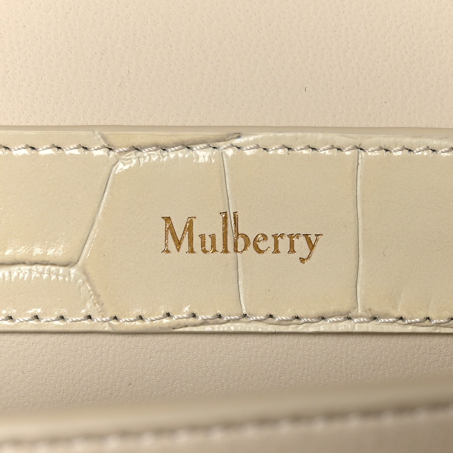 Shiny Calfskin Crocodile Print East West Pimlico Satchel Eggshell