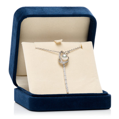 Mikimoto 18K White Gold Diamond Akoya Cultured Pearl 8mm Ribbon Drop Pendant Necklace 5 of 5