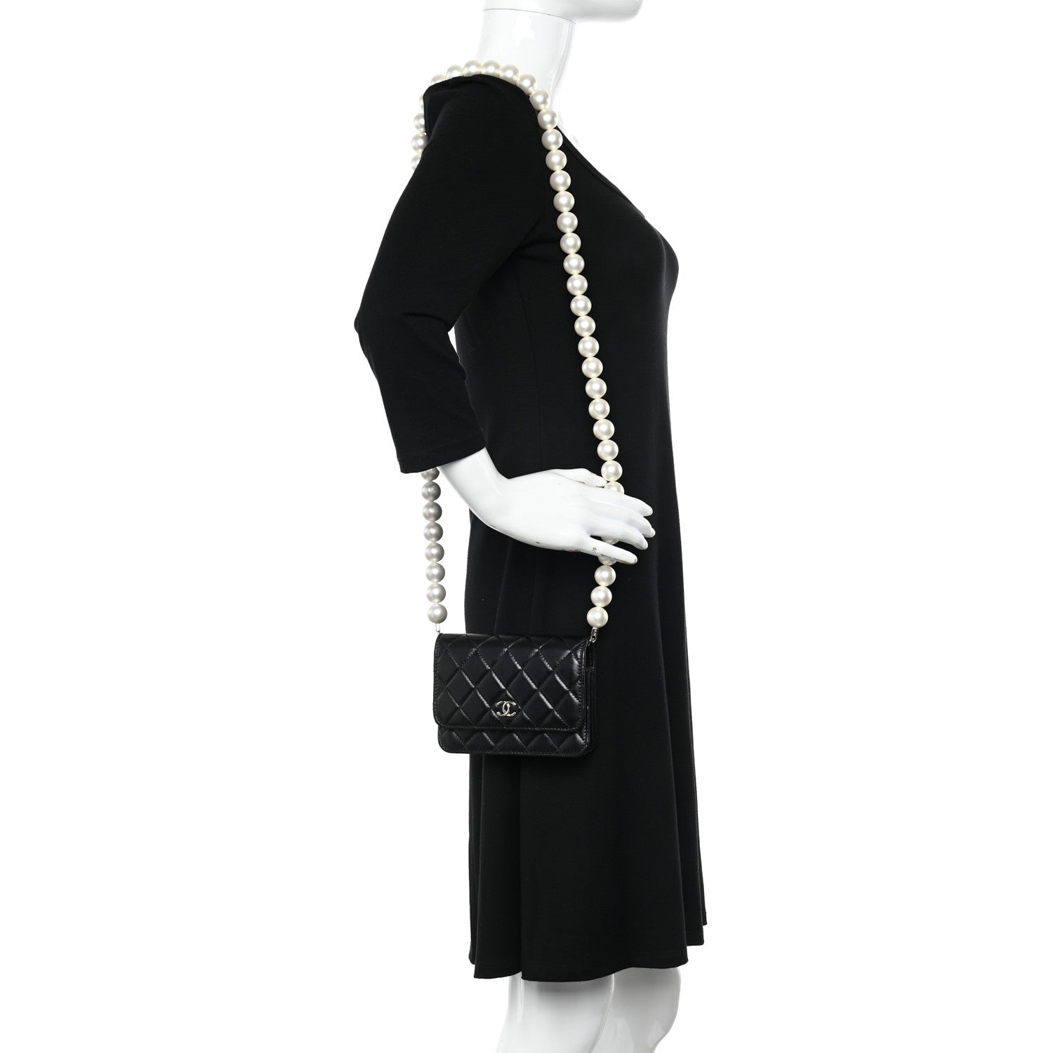 Chanel Calfskin Quilted Mini Maxi Pearls Wallet On Chain WOC Black 2 of 11