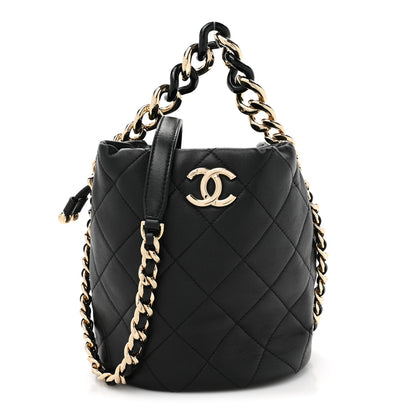 Chanel Shiny Lambskin Quilted Chain Is More Drawstring Bag Black 1 of 11