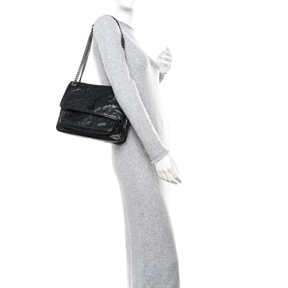 Saint Laurent Crinkled Calfskin Matelasse Monogram Medium Niki Chain Satchel Black 2 of 9