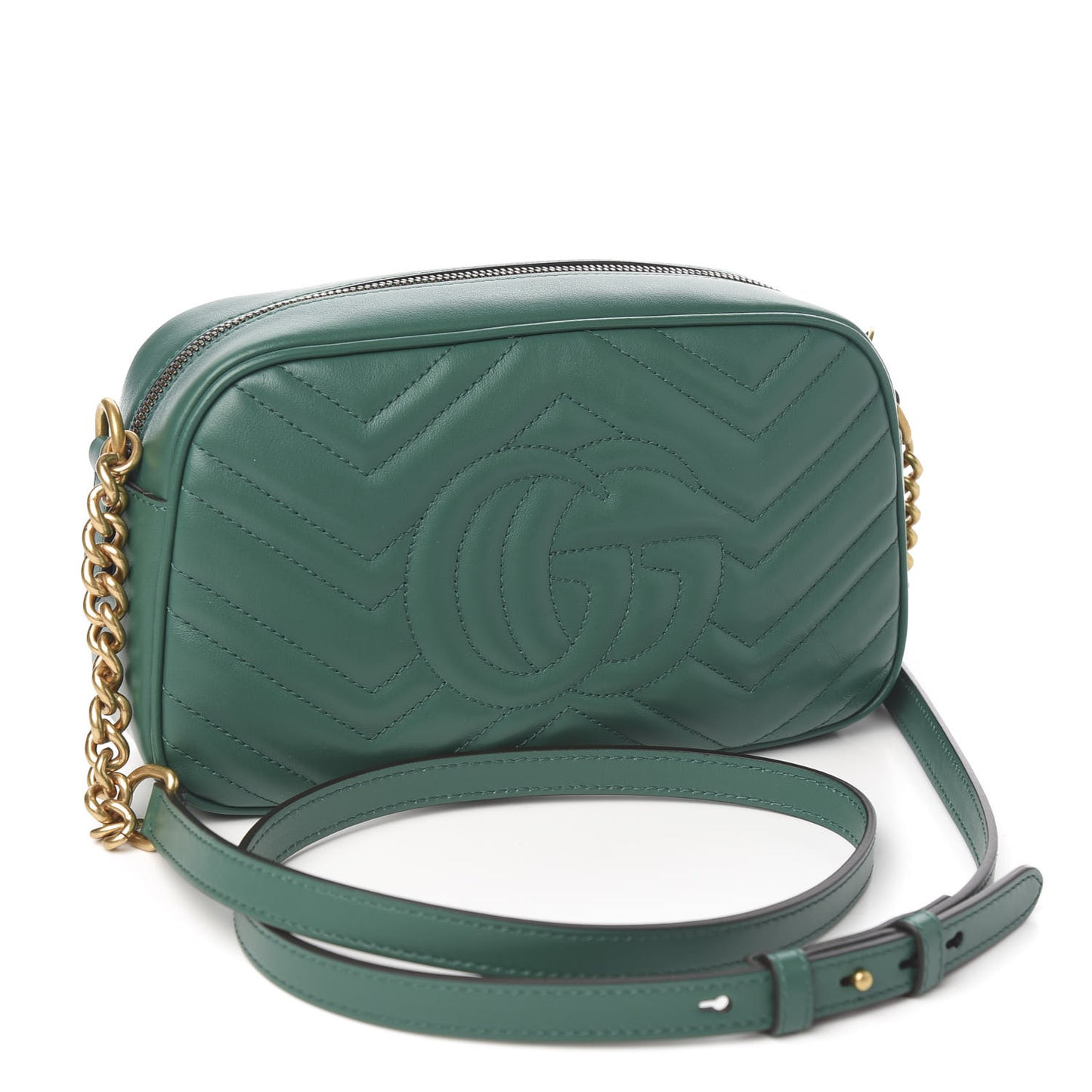 Calfskin Matelasse Small GG Marmont Chain Shoulder Bag Emerald Green