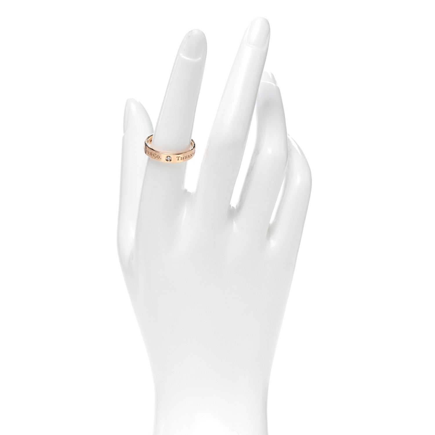 Tiffany 18K Rose Gold Diamond 4mm Logo Band Ring 55 7.25 2 of 5
