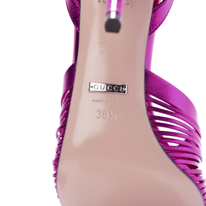 Gucci Metallic Nappa Crawford Knot Slingback Sandals 38.5 Fuchsia 7 of 8