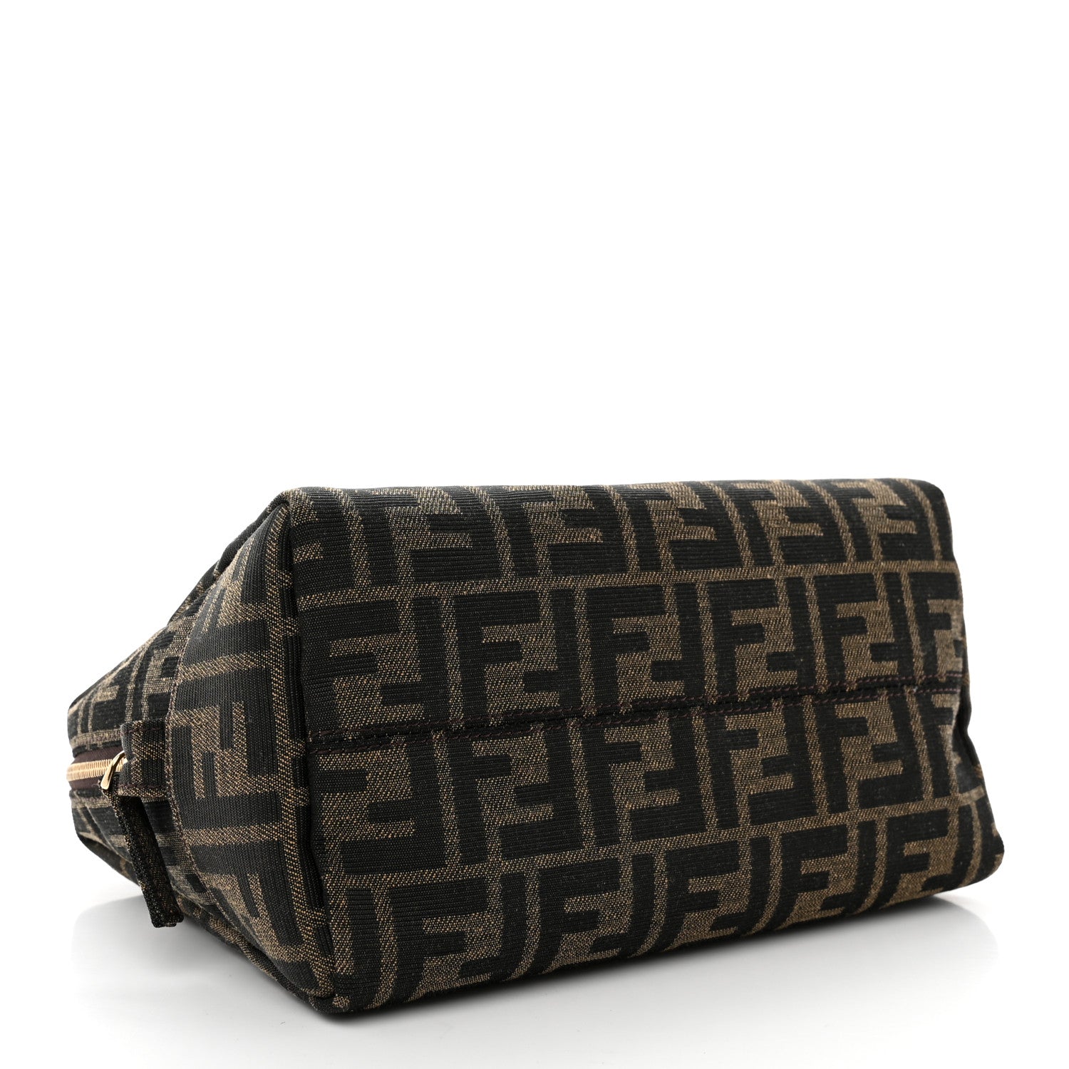 Fendi Fabric Jacquard FF 1974 Medium Trapezoid Beauty Pouch Tobacco Moro Black 4 of 7