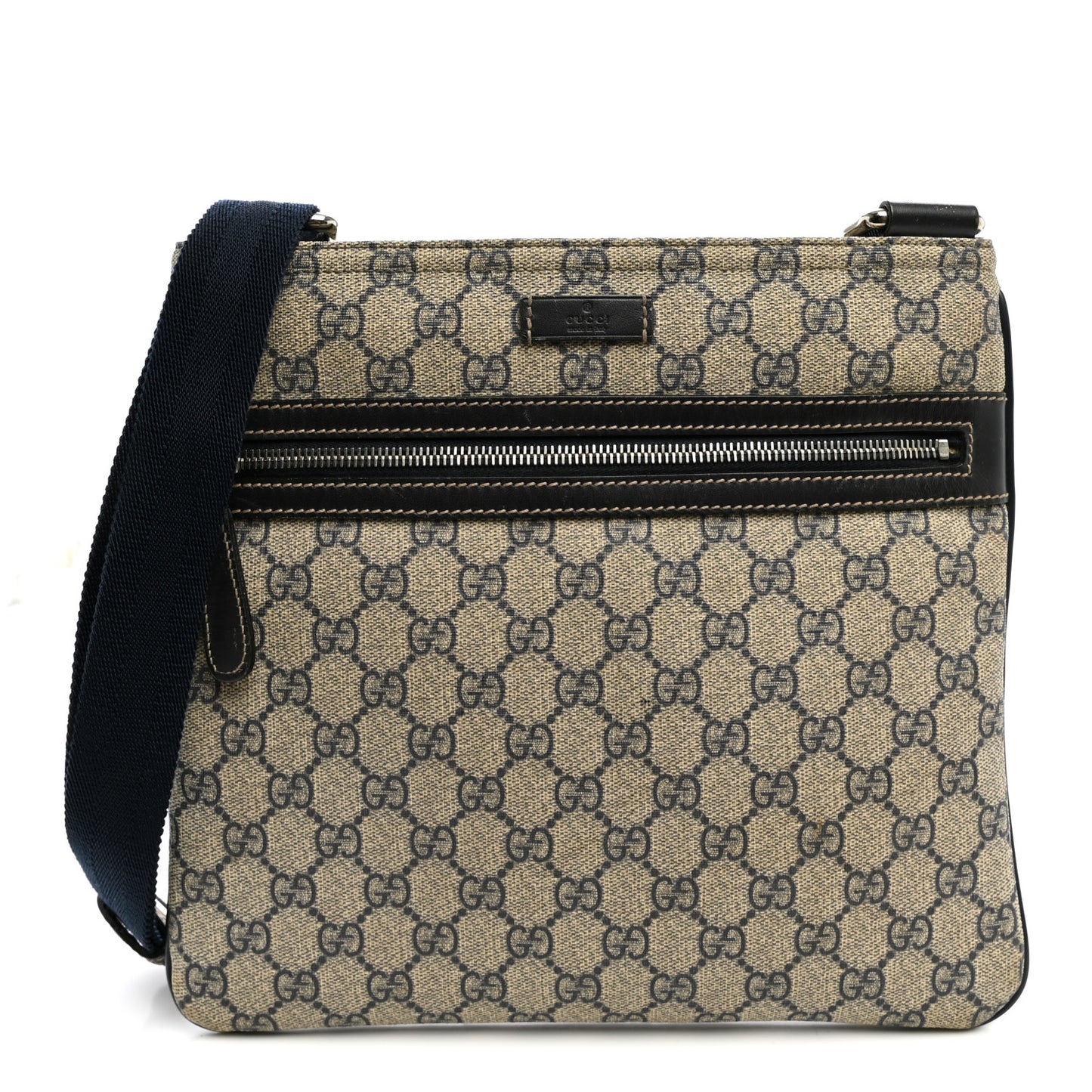 GG Supreme Monogram Small Flat Side Zip Messenger Bag Beige Blue