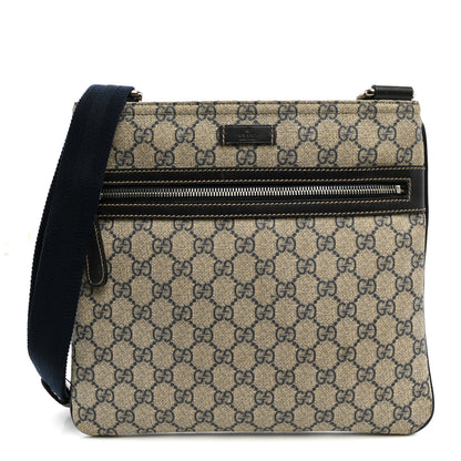 Gucci GG Supreme Monogram Small Flat Side Zip Messenger Bag Beige Blue 1 of 10