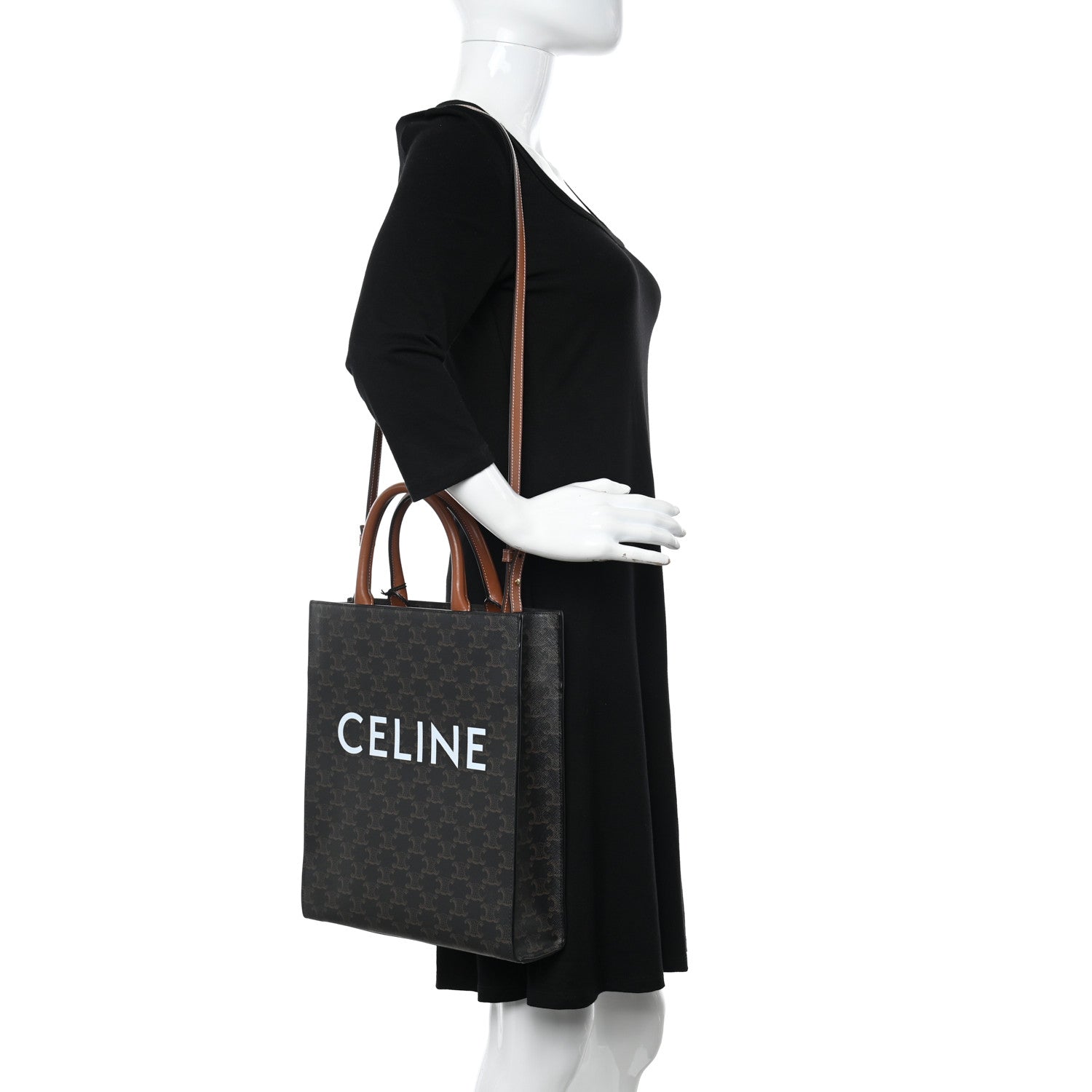 Celine Triomphe Canvas Calfskin Small Vertical Cabas Tan 2 of 9