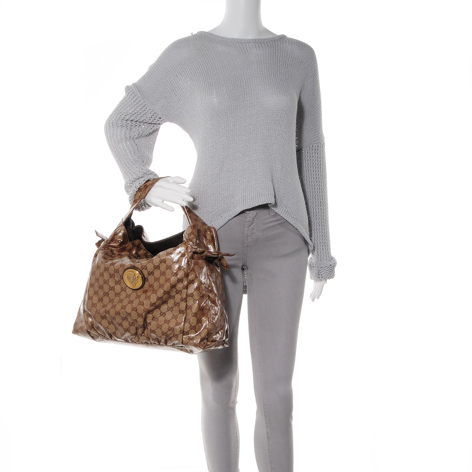 Gucci Crystal GG Medium Hysteria Shoulder Bag Brown 2 of 7
