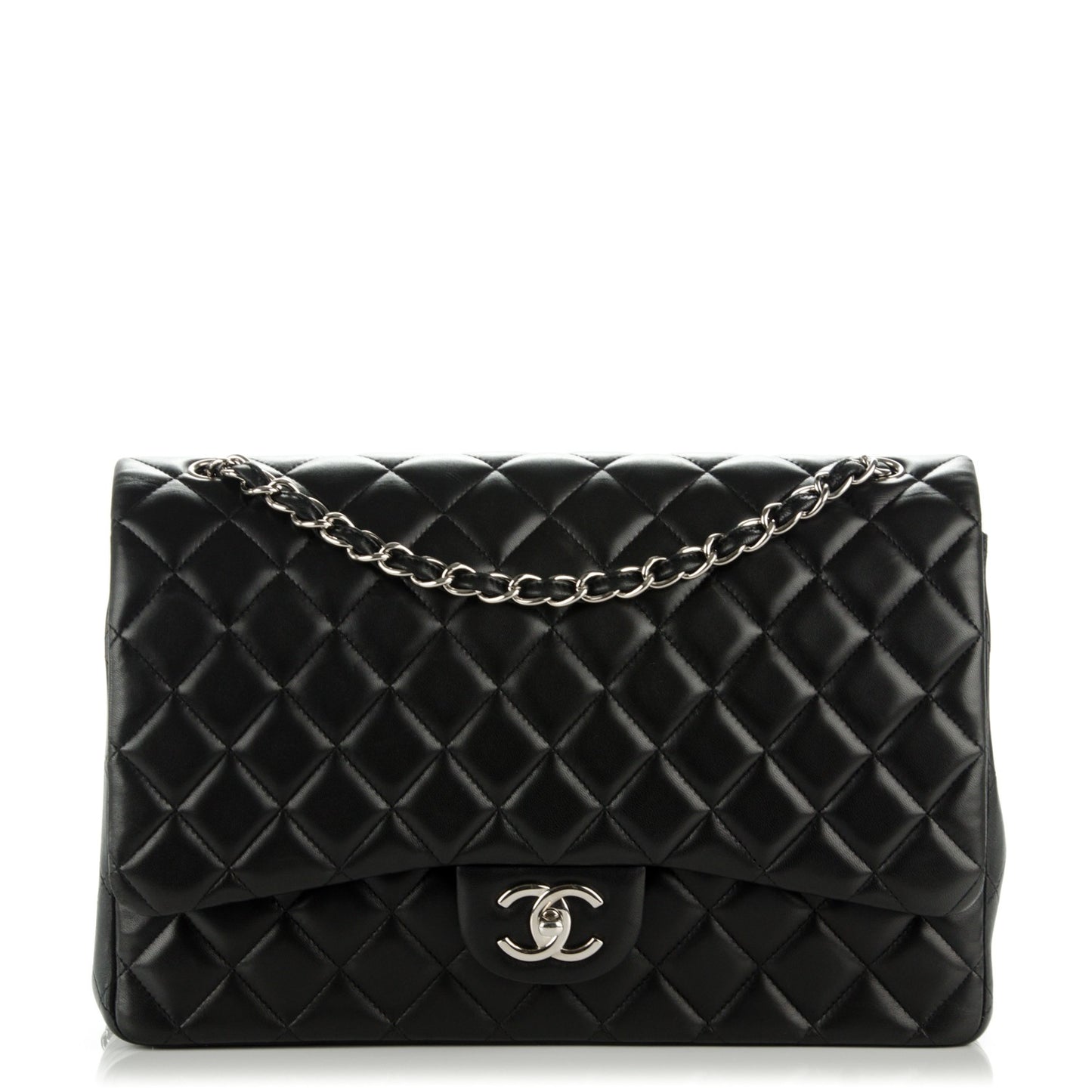 Lambskin Quilted Maxi Double Flap Black