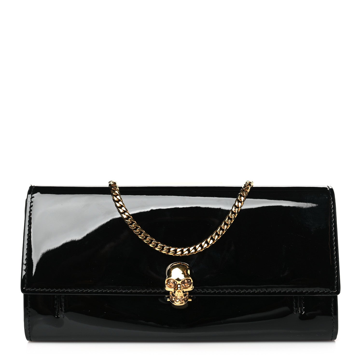 Alexander McQueen Patent Skull Wallet on Chain Black 1 of 7