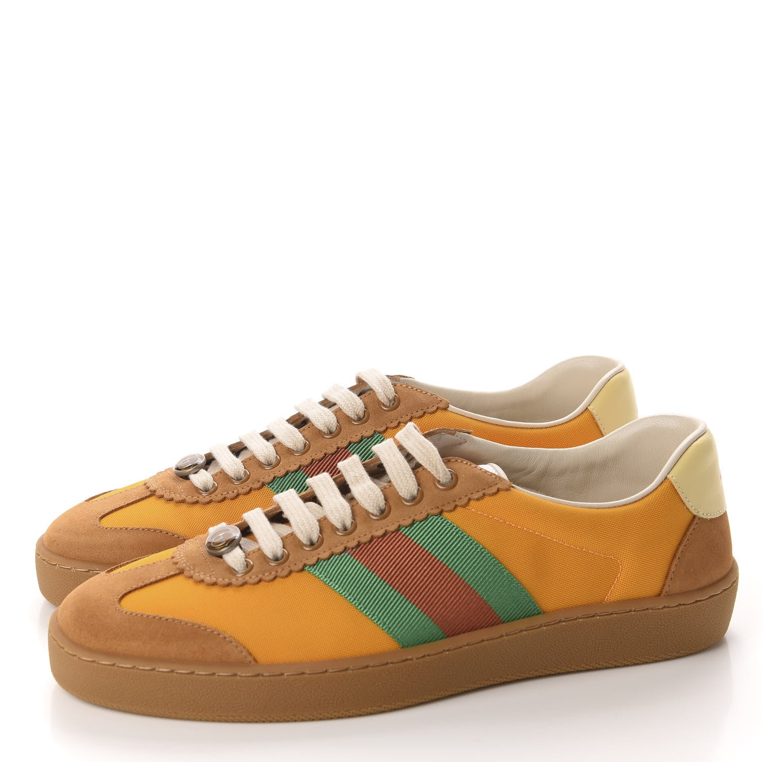 Gucci Nylon Calfskin Suede Web Mens G74 Sneakers 6.5 Crop Wildflower 3 of 10