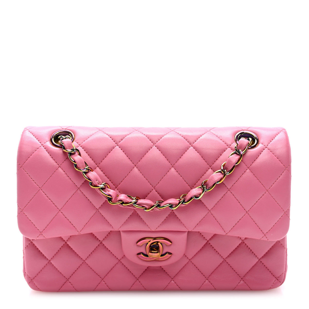 Chanel Lambskin Quilted Small Double Flap Pink Yellow 1 of 10