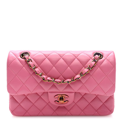 Chanel Lambskin Quilted Small Double Flap Pink Yellow 1 of 10