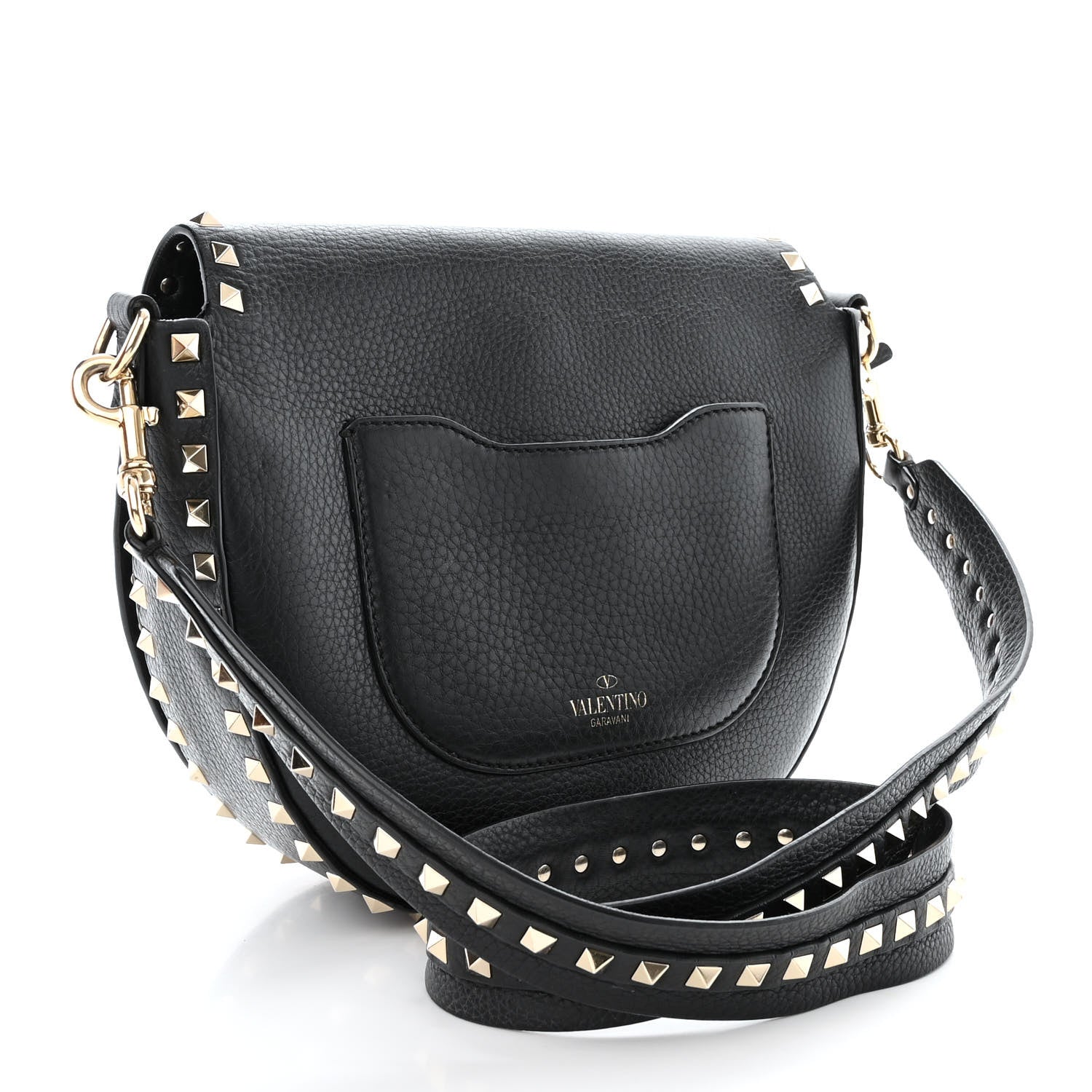 Valentino Garavani Grained Calfskin Rockstud Saddle Bag Black 3 of 12