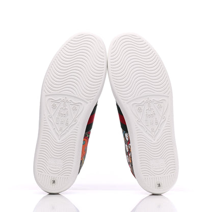 Gucci X DISNEY GG Supreme Monogram Web Donald Duck Womens Ace Sneakers 38 Beige New Acero Orange 5 of 10