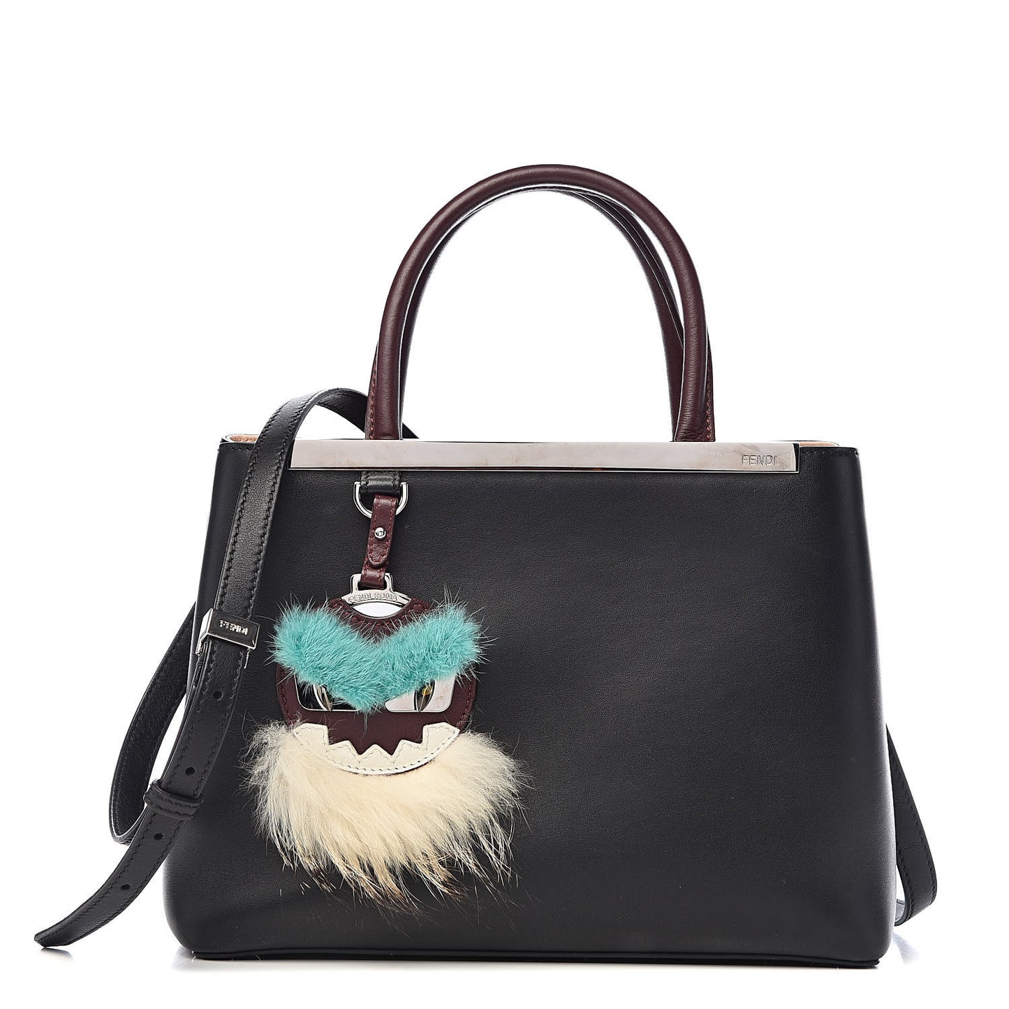 Vitello Dolce Fox Mink Bi-Color Monster Mirror Charm Petite 2Jours Tote Black Bordeaux Acquamarine
