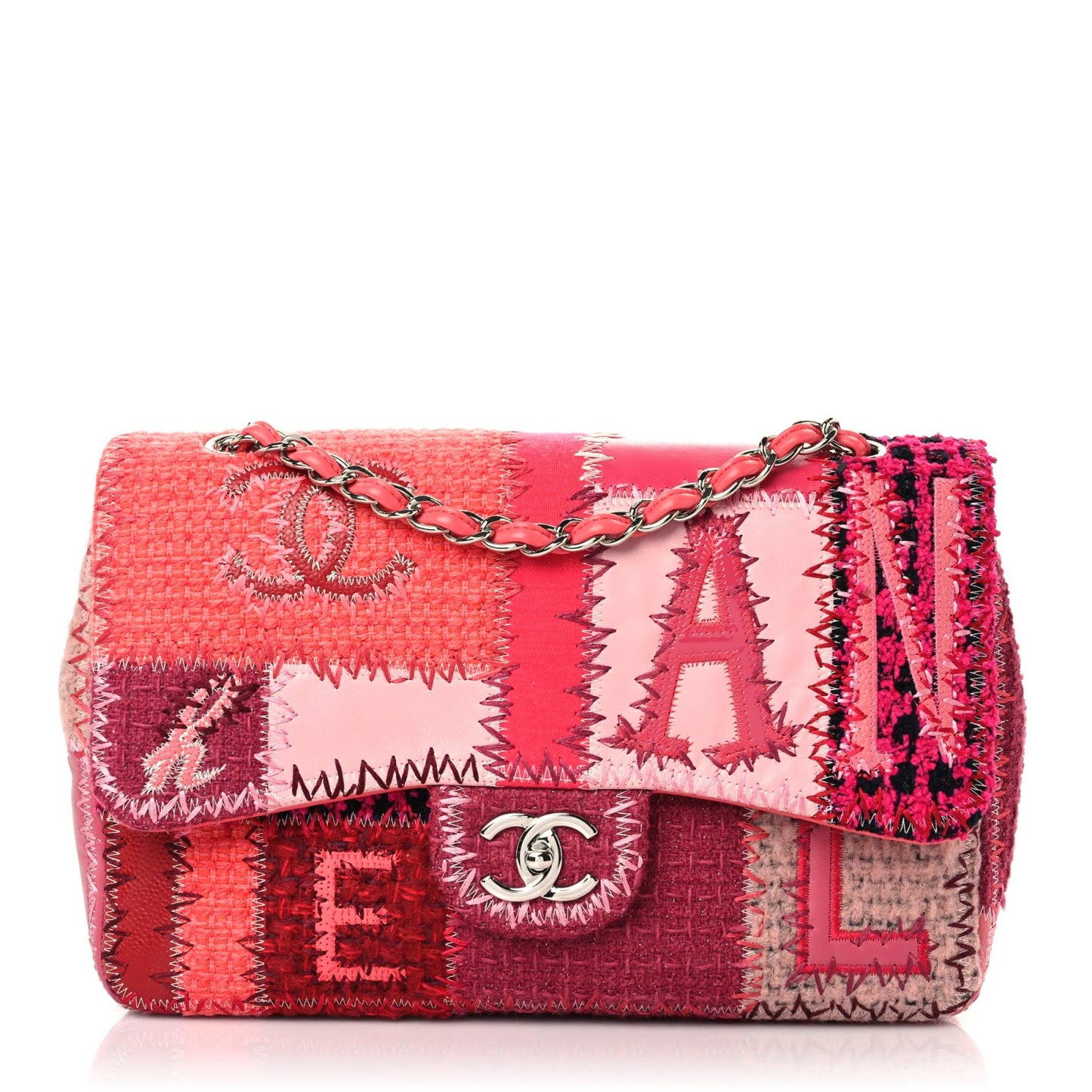 Tweed Patchwork Jumbo Single Flap Pink