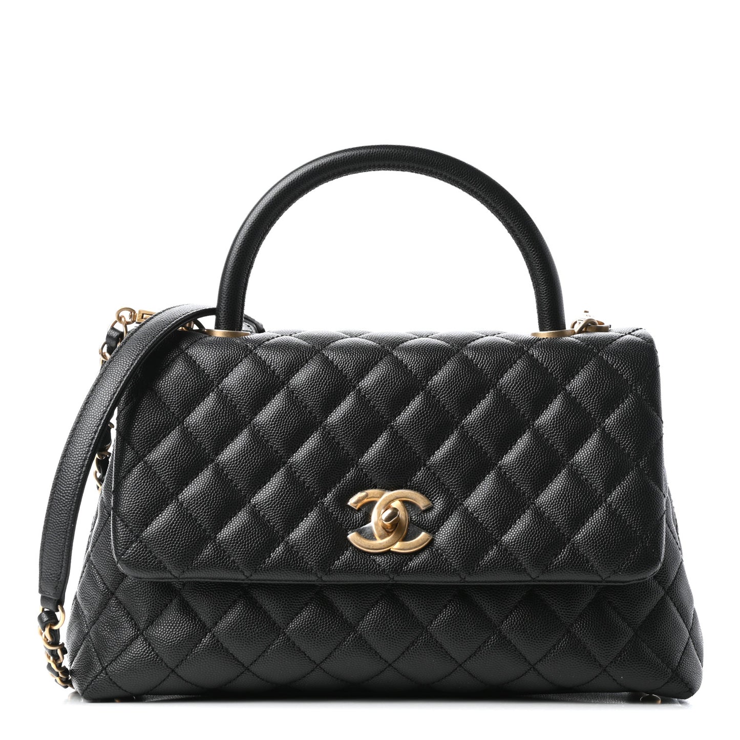 Caviar Quilted Small Coco Handle Flap Black
