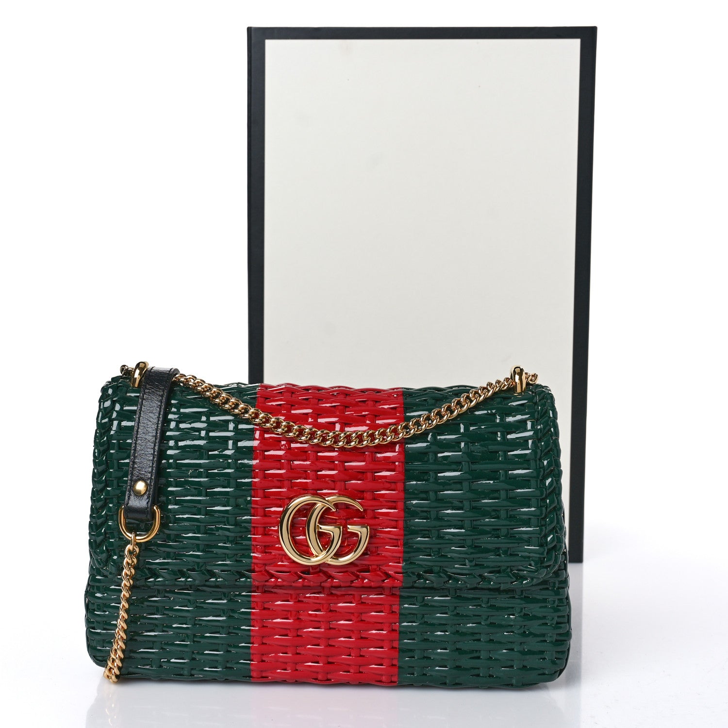 Gucci Glazed Wicker Stripe Small Cestino Shoulder Bag Green 10 of 10